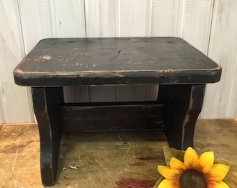 Distressed Wooden Stool in Soft Black ~ Choose your Color ~ Cottage Step Stool ~ Vintage Inspired Wooden Stool ~ Shabby Plant Stand