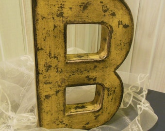 B is for Beautiful Primitive Paper Mache  Mustard Yellow and Distressed with Black Accents B is for beautiful