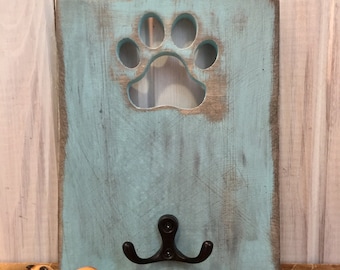 Dog Leash Hook ~ Dog Leash Holder ~  Distressed Dog Leash Accessory in Bird Egg Blue ~  Wooden Dog Leash Hook ~ Wall Mount Wall Hook