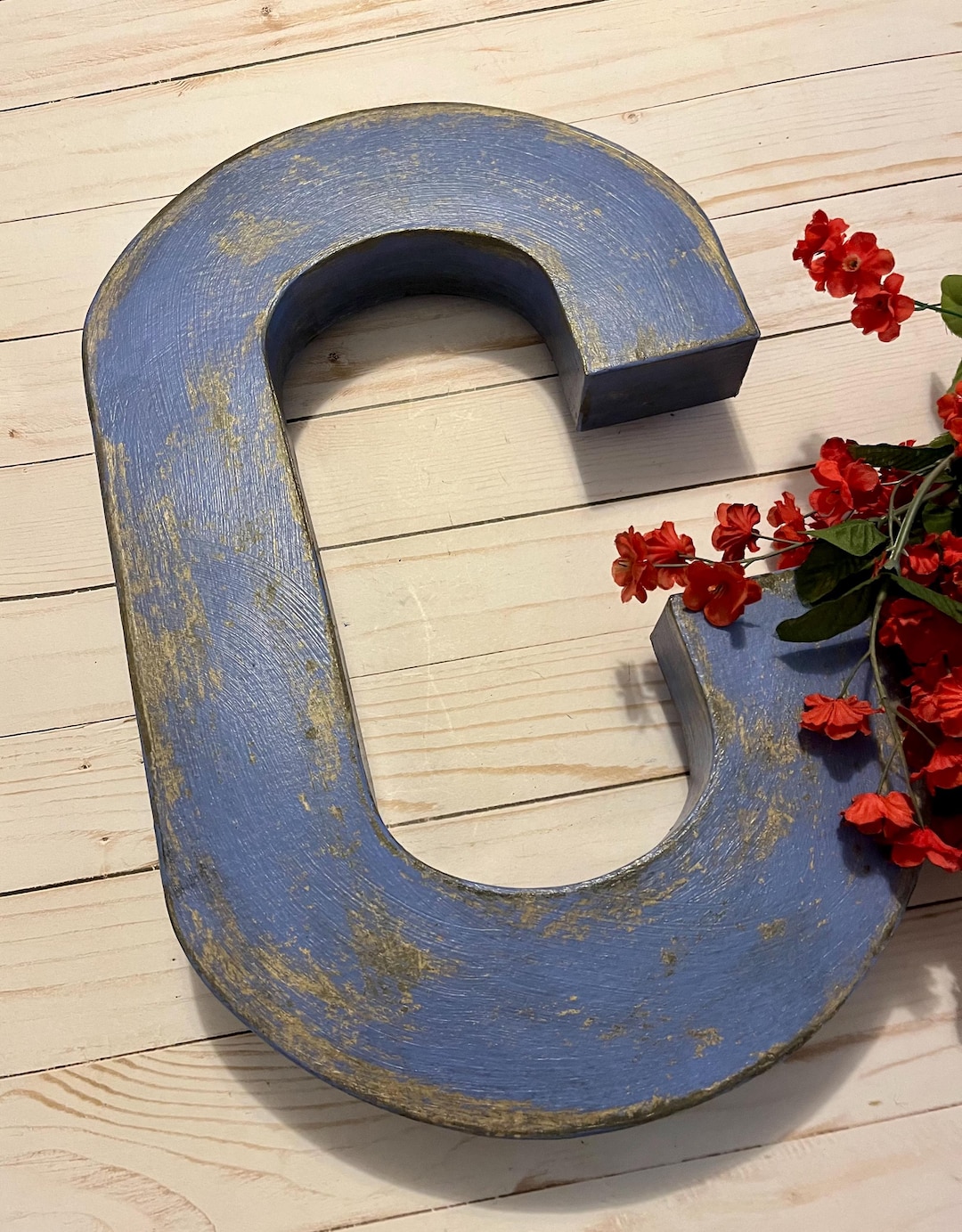 Large Letter C ~ 16 Inches Tall ~ Cornflower Blue ~ Cottage Decor ...