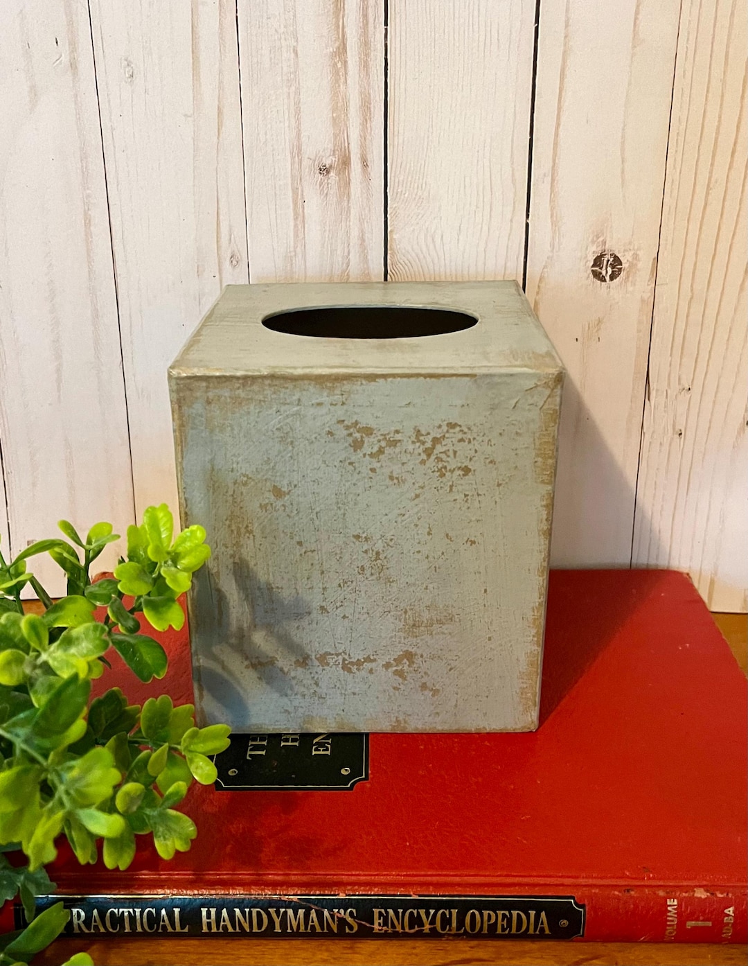 Set of 2 Square Shaped Distressed Gray Mango Wood Tissue Holder main image 1