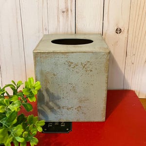Tissue Box in Soft Grey ~ Square Tissue Box Holder ~ Paper Mache ~ Distressed  ~ Primitive ~ bedroom  dorm room  bathroom ~ Tissue Box Cover