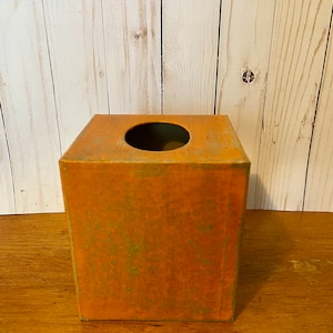 Burnt Orange Tissue Box Keenex Holder Square Tissue Box Holder Paper Mache Distressed Primitive bedroom dorm room bathroom image 3