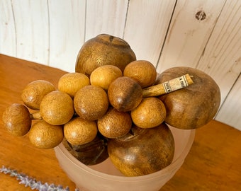 MCM Vintage Wooden Fruit ~ Carved Wooden Fruit ~ Fruit Bowl ~ Centerpiece ~ Wooden Grapes and more ~ Set of Six ~ Mid Century Decor