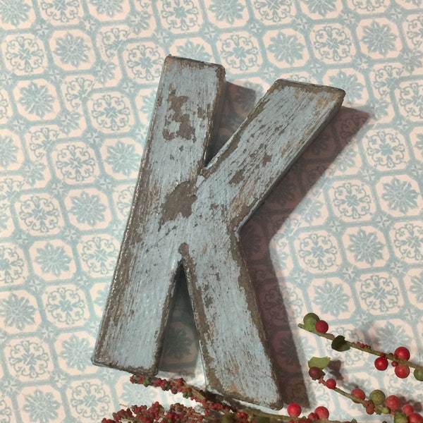 Letter K in Bird Egg Blue ~ Free Standing Letter~ Hang on the Wall  Pick  Your Letter~ Paper Mache Letter ~ Four Inch Letter ~ Cottage Decor