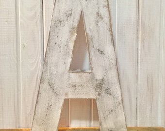 Letter A ~~ 16 Inches Tall ~~ Soft White ~~ Cottage Decor ~~  Distressed with Black Accents ~~ Sturdy Paper Mache