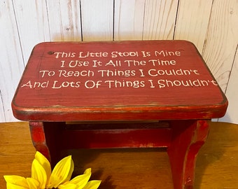 This Little Stool is Mine I Use it All the Time ~ Distressed Wooden Stool ~ Fire Engine Red ~ Cottage Step Stool ~ Vintage Inspired  Stool