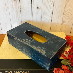 Tissue Box Cover in Navy Blue ~ Tissue Holder ~ Rectangular Tissue Box Holder ~ Paper Mache ~ Cottage~ bedroom ~ bathroom~ Choose your color