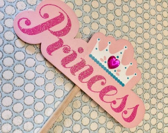 Verjaardagsfeest cake topper ~ prinses cake topper ~ baby douche decor ~ crown cake topper ~ houten cake topper ~ roze cake topper