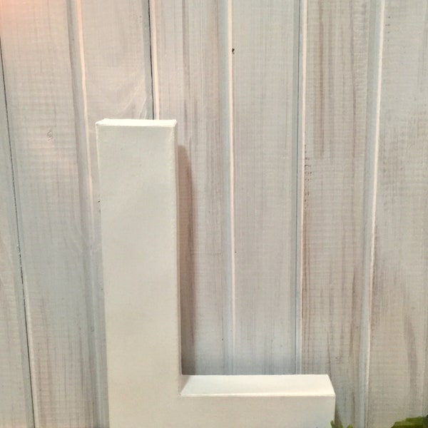 Letter L in BOLD WHITE ~ Twelve Inches Tall Free Standing Paper Mache ~ Solid White ~ Choose your letter and color