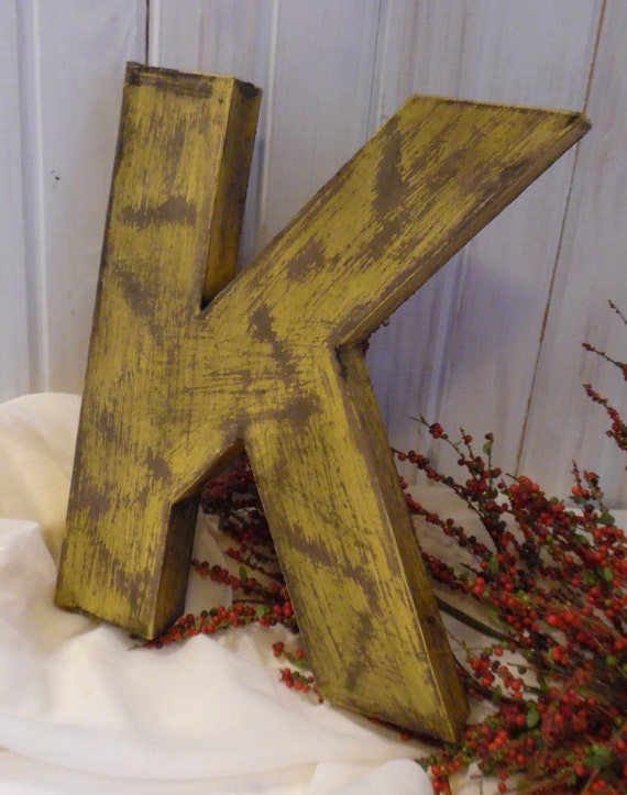 12 Inch Letter K in Mustard Yellow ~ Sturdy Paper Mache Letter ~ Choose  your Letter and Color ~ Wooden Letter ~ Free Standing Letter
