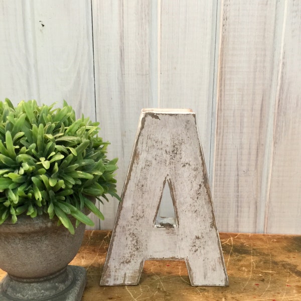 6 Inch Letter A ~ Choose Your Letter and Color ~ Sturdy Paper Mache Letter ~ Letter A in Soft White ~ Wooden Letter ~ Distressed ~ Shabby