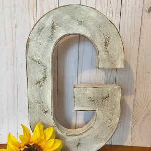 16 Inch Tall Letter G in Soft White ~ Free-Standing Letter G ~ Distressed Letter ~ Sturdy Paper ~ Choose your letter and color ~ Numbers too