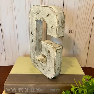 Eight Inch Letter G ~ G in Soft White ~ Sturdy Paper Mache ~ Distressed Letter ~ Choose your color ~ Numbers too ~ Cottage ~ Farmhouse