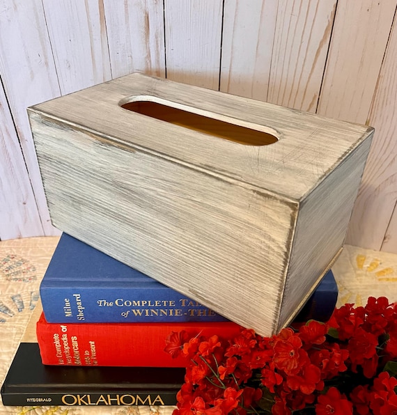 Holz Box für Kosmetiktücher in Zart Weiß ~ Keenex Halter ~ Rechteckige Kosmetiktücher-Box ~ Abgenutzt ~ Landhaus ~ Schlafzimmer ~ Badezimmer