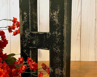 8 Inch Distressed letter H in Soft Black ~ Sturdy Paper Mache Letter ~ Choose your color ~ Farmhouse ~ Cottage ~ Pick your Letter