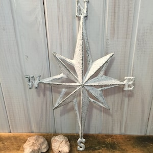 Vintage Inspired Nautical Compass in Soft White ~ Distressed Wall Art ~ Nautical Decor ~ Nautical Wall Art ~ Metal Wall Art