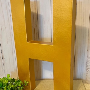 16 Inch Golden Letter H ~ No Distressing~ Metallic Letters~ 16 Inch Letter ~ Choose Your Letter ~ Free-Standing or Wall-Mount ~ Baroque