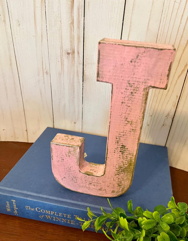 J Distressed Letter J in Baby Pink ~ Eight Inch Letter J ~ Distressed ~ Cottage ...