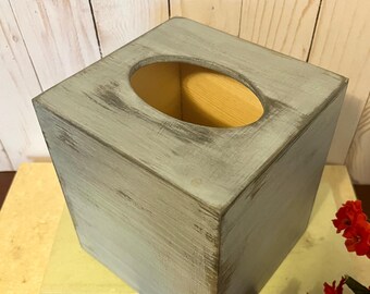 Wooden Tissue Box in Soft Grey ~ Tissue Box ~ Square Tissue Box Holder ~ Distressed ~ Cottage ~ Primitive ~ bedroom ~ dorm room~bathroom