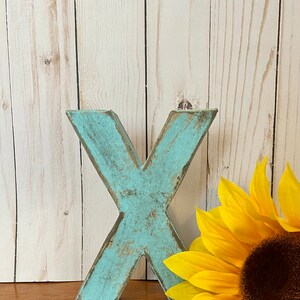 6 Inch Letter X ~ Choose Your Letter and Color ~ Sturdy Paper Mache Letter ~ Letter X in Bird Egg Blue ~ Wooden Letter ~ Distressed ~ Shabby