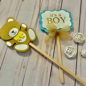 It&#39;s a Boy Cake Topper with Sweet Teddy Bear ~ Baby Boy Cake Topper ~ Baby Shower Decor ~ Baby Reveal  ~ Wooden Cake Topper ~ Cake Topper