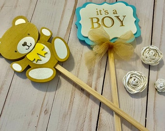 It's a Boy Cake Topper with Sweet Teddy Bear ~ Baby Boy Cake Topper ~ Baby Shower Decor ~ Baby Reveal  ~ Wooden Cake Topper ~ Cake Topper