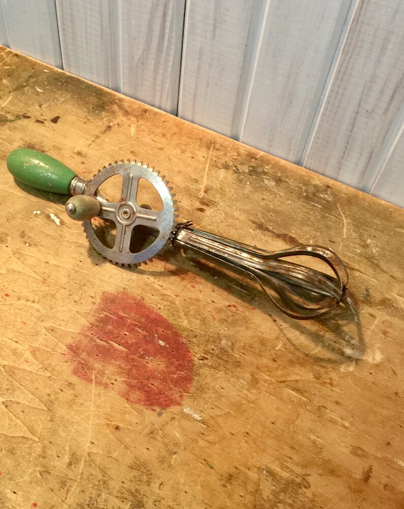 Vintage Manual Hand Mixer Green Handle Mixer Egg Beater Etsy