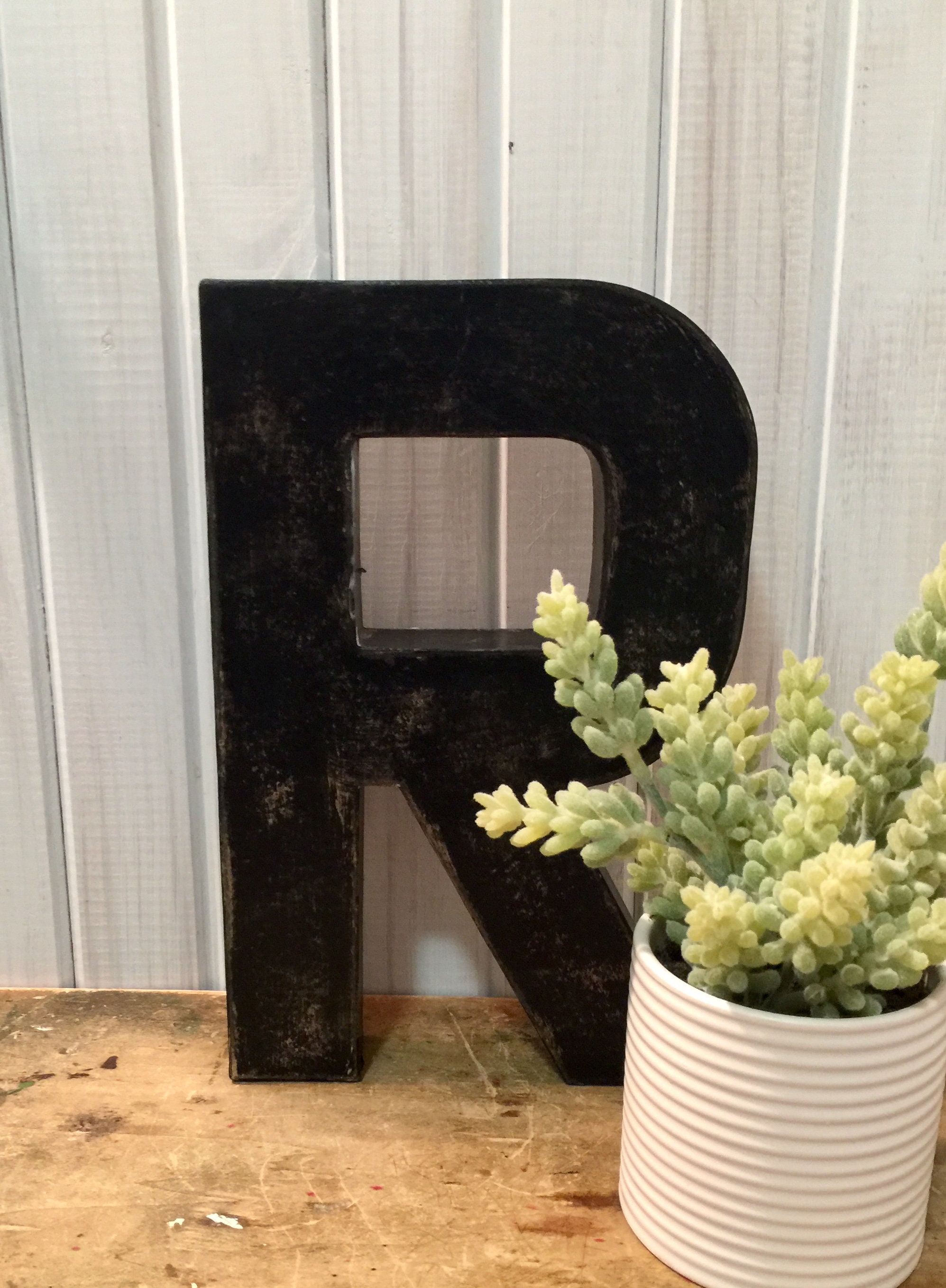 Letter R in Soft White 8 Inch White Letter R Sturdy Paper Mache Letters  Cottage Farmhouse Nursery Home Wooden Letters 