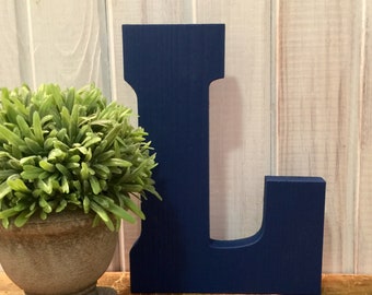 Wooden Letter, Letter L in Navy Blue, Wall Hanging Letter, Shelf Letter, Letter, almost 8 Inch Letter, Letters, Pick your letter and color