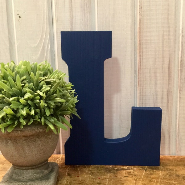 Wooden Letter, Letter L in Navy Blue, Wall Hanging Letter, Shelf Letter, Letter, almost 8 Inch Letter, Letters, Pick your letter and color