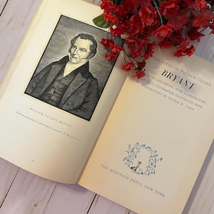 Poeci amerykańscy ~ zabytkowa księga poezji ~ William Cullen Bryant ~ książka w twardej oprawie ~ literatura amerykańska ~ zabytkowa książka ~ piękne ryciny