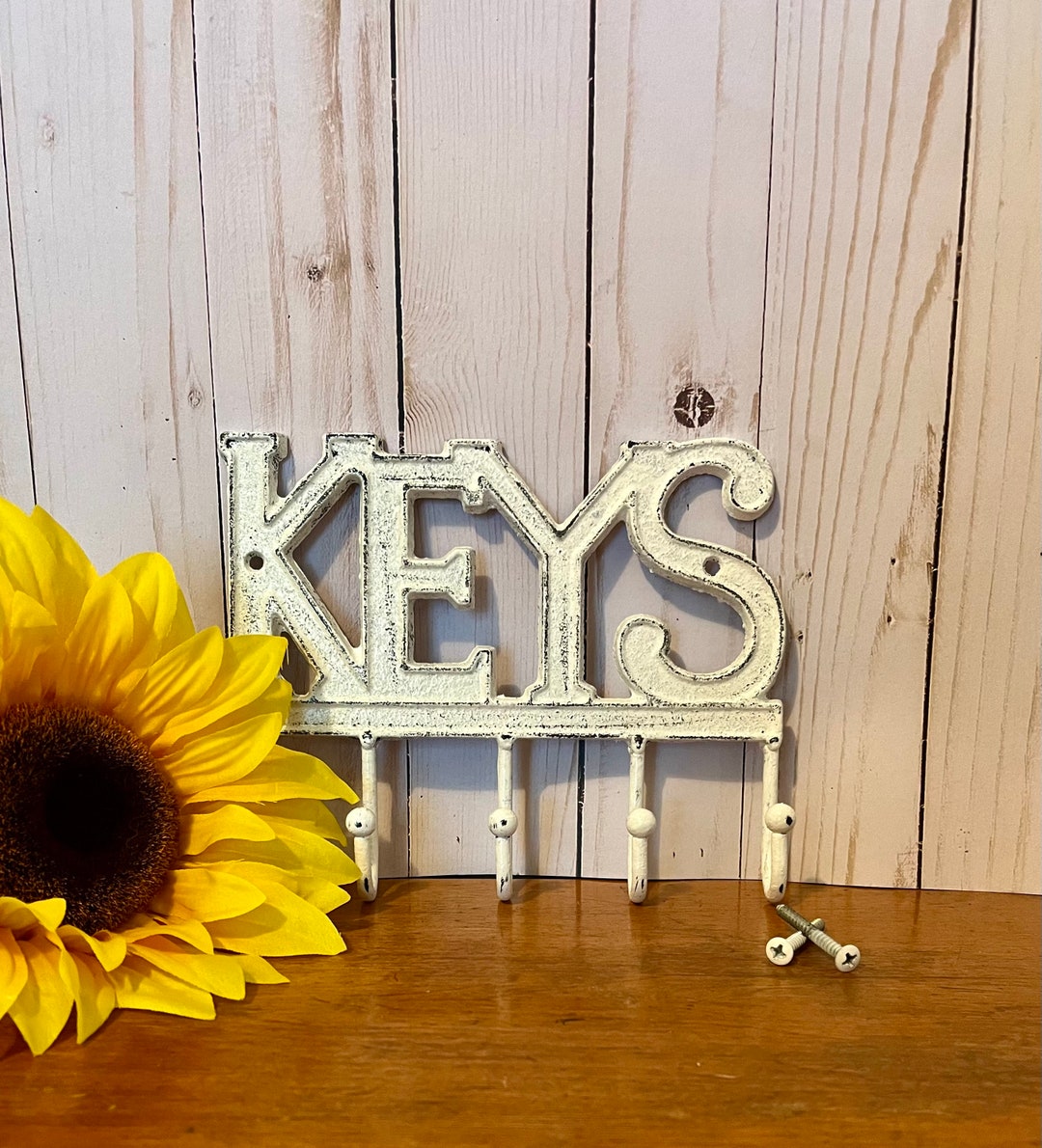 Vintage Inspired Metal Key Holder With Hooks Wall Mount Key Holder in Soft White Key Storage Key