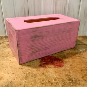 Wooden Tissue Box in Baby Pink ~ Rectangular Tissue Box Holder ~ Distressed ~ Cottage ~ bedroom ~ dorm room~bathroom