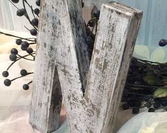 Letter N in Soft White ~ Distressed and Aged ~  Primitive and Cottage Chic ~ Sturdy Paper Mache ~ 8 Inch Letter ~ Numbers Available too