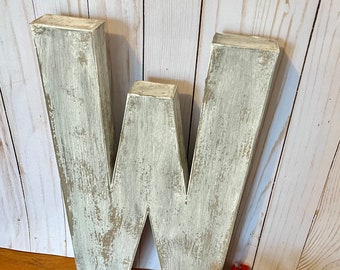 Large letter W in Soft White ~~ Twelve Inch Letter  ~~ Sturdy Paper Mache ~~ Free Standing ~ Cottage ~ Distressed Letter ~ Farmhouses Decor