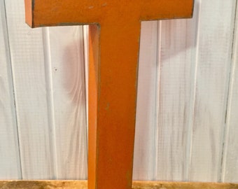 Letter T ~~ 16 Inches Tall ~~ Burnt Orange ~~ Cottage Decor ~~ Sturdy Paper Mache ~ Faux Wood ~ Wood Letter ~ Distressed with Black Accents