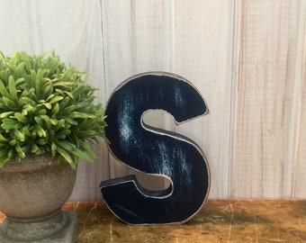 Wooden Letter S in Navy Blue ~ Free Standing Letter ~ Distressed Letter ~ 5 Inches Tall ~ Cottage ~ Pick your letter and color