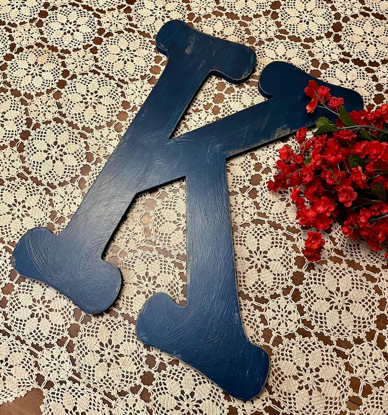 Letter K in Navy Blue ~ Wooden 18 Inch Letter ~ Wall Mount ~ Distressed ...
