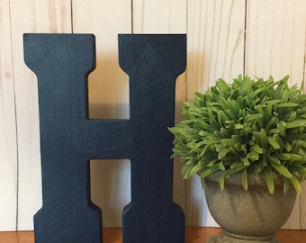 Wooden Letter H in Navy Blue ~ Eight Inch Tall Letter H in Navy Blue ~ Wall Mount Letter ~ Free Standing Letter ~ Choose your letter