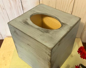 TWO Wooden Tissue Boxes  in Soft Grey ~ Tissue Box ~ Square Tissue Box Holder ~ Distressed ~ Cottage ~ Primitive ~ bedroom ~ dorm room
