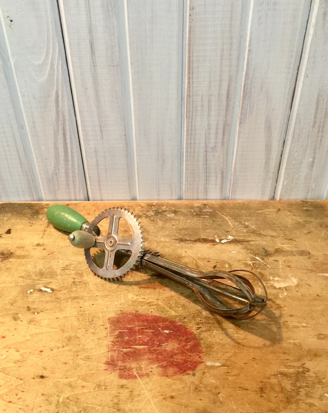 Vintage Manual Hand Mixer Green Handle Mixer Egg Beater Vintage Kitchen