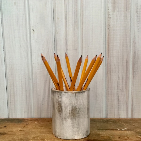 Cottage Inspired Pencil Holder~Distressed Pen Holder ~ Wooden Pencil Holder ~ Soft White ~ Pen Holder~Desk and Office Storage~Choose Color