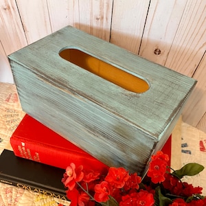 Porta-lenços de madeira na cor azul ovo de pássaro ~ Porta-lenços ~ Porta-lenços retangular ~ Estilo rústico ~ Casa de campo ~ Quarto ~ Penteadeira ~ Banheiro