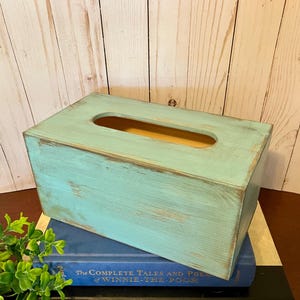 Wooden Tissue Box in Bird Egg Blue ~ Tissue Cover ~ Rectangular Tissue Box Holder ~ Distressed ~ Cottage ~ bedroom ~ vanity ~ bathroom
