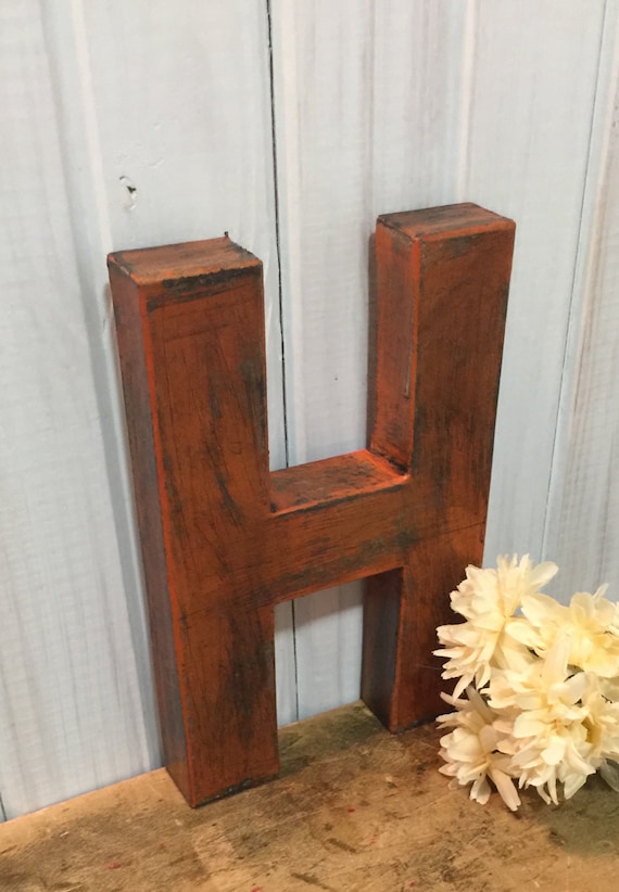 Letter H In Burnt Orange Cottage Chic And Distressed Etsy