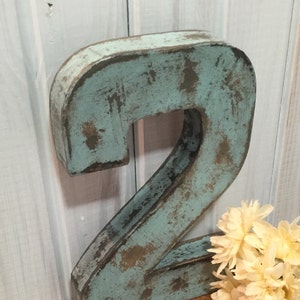 Number 2 in Bird Egg Blue ~ Heavy Paper Mache ~ Free Standing ~ Distressed  Cottage ~ Birthday Decor  ~ Cake Topper ~ House Number
