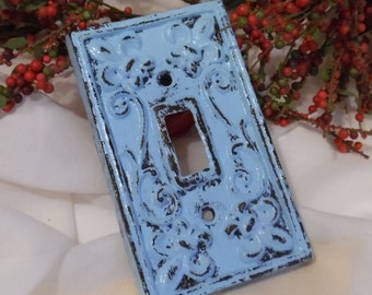Vintage Inspired Light Switch Plate ~ Outlet Cover Plate ~ Bird Egg Blue ~ Cast Iron ~ Pick Your Color ~ Cottage Decor ~ Multiples Available