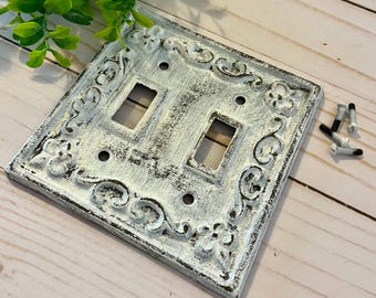 Vintage Inspired Wall Plate Covers in Soft White ~ Light Switch Cover ~ Outlet Cover ~ Metal ~ Ornate Plate Covers ~ Choose your color