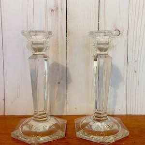 Vintage Glass Candlestick Holders ~ Candle Tapers ~ Candle Votives ~ Candle Lights ~ Crystal Candle Holders ~ Set of Two Candle Holders